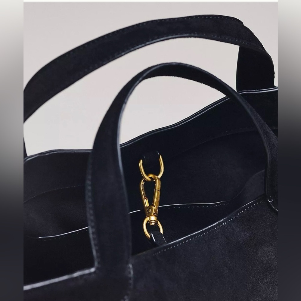 Anthropologie Faux Suede East West Tote Black NWT - Picture 2 of 3